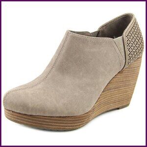 Womens Ankle Booties Faux Leather Wedge Memory Foam Slip-On Size 8